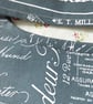 Peg bag in dark grey vintage script fabric with floral lining for clothes pins - Image 4