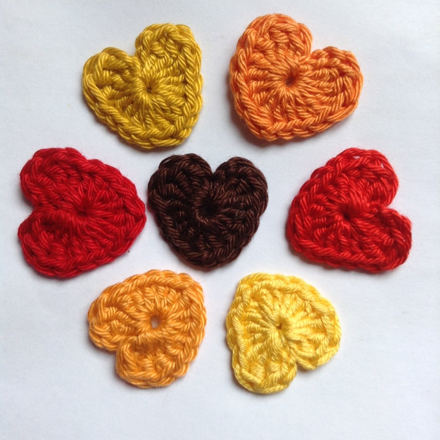 Crochet Heart Appliques in Autumn Colours 