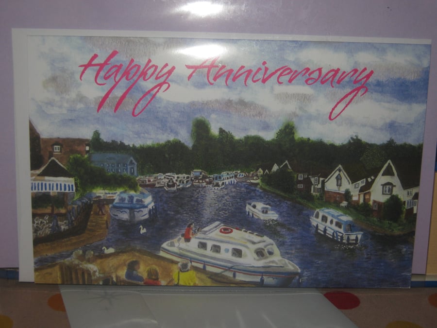 Norfolk Broads View Wroxham Bridge Anniversary Card