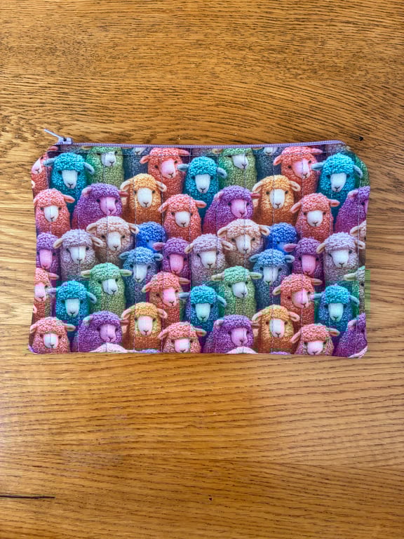 Colourful Sheep Print Quilted Fabric Organiser Pouch 