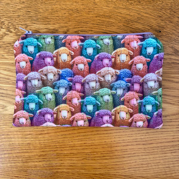 Colourful Sheep Print Quilted Fabric Organiser Pouch 