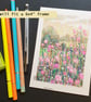 Little pink flower meadow drawing, original art letterbox gift, small drawing - Image 3