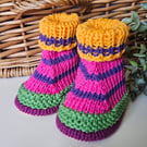Bright Pure Cotton Aran Baby Booties 0-3 months size 