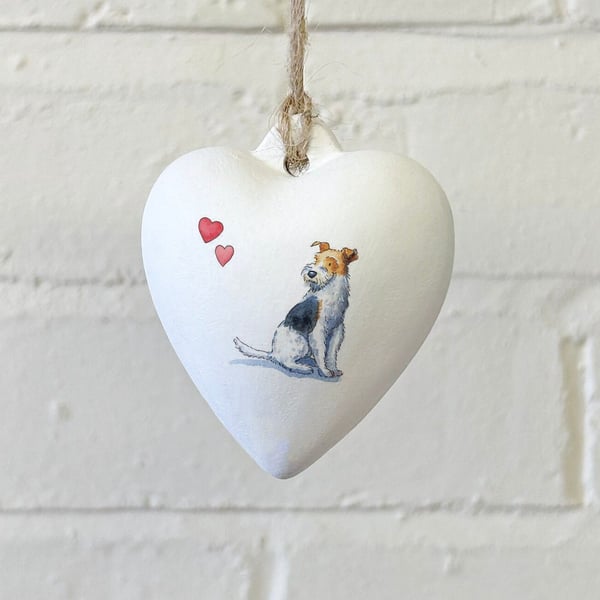 Fox Terrier Ceramic Heart Bauble