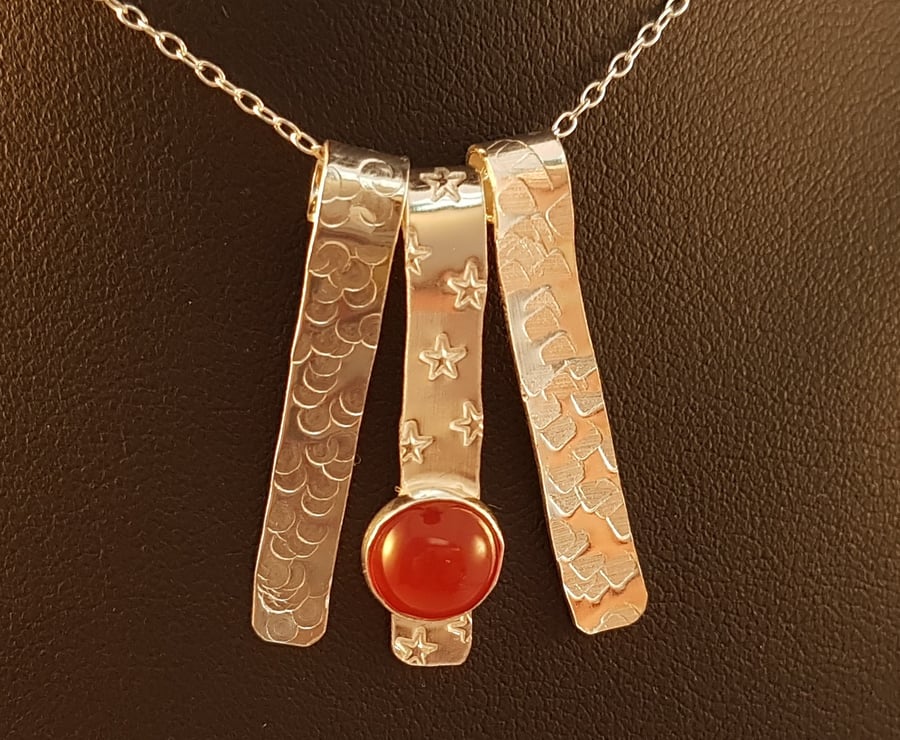 Sterling Silver Textured Carnelian Strips Necklace