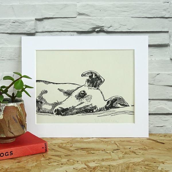 Sighthound Lino Print - Greyhound, Whippet, Galgo, Lurcher, dog dad