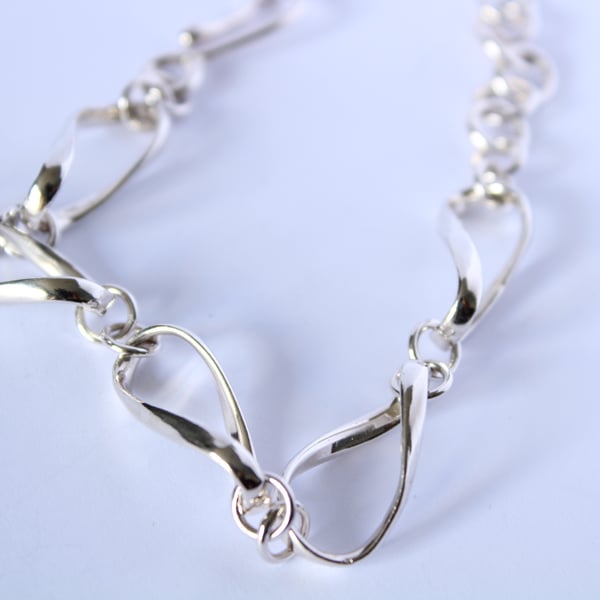 Handmade Twisted Loop Sterling Silver Chain Necklace 23-24”