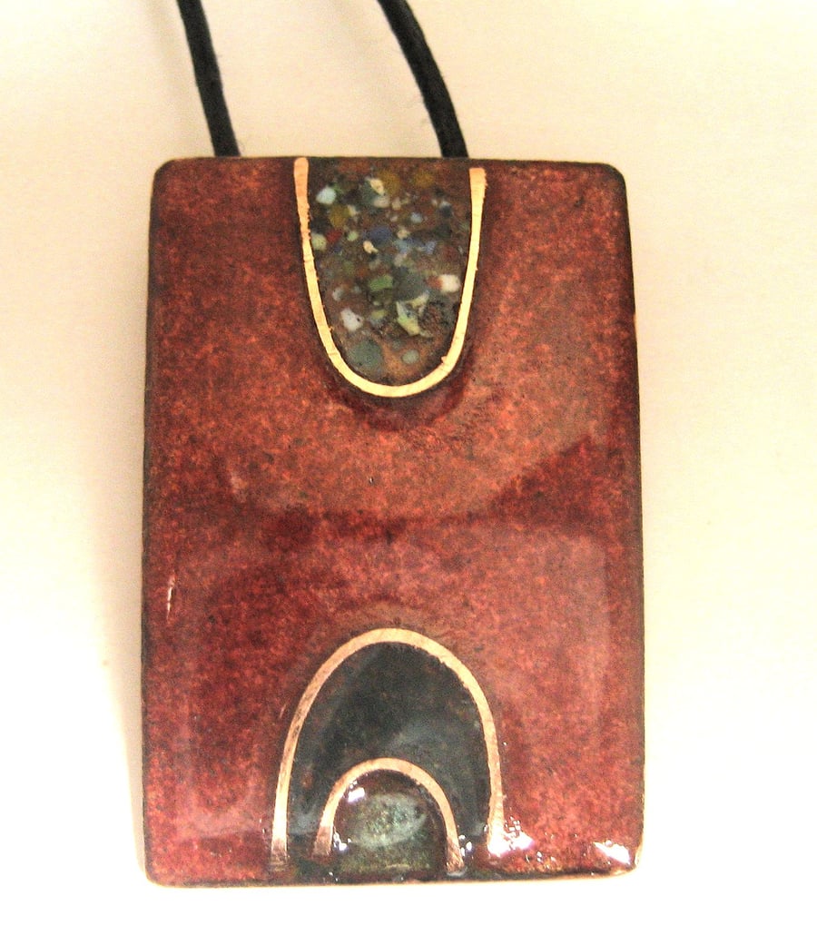 Enamelled oblong abstract pendant