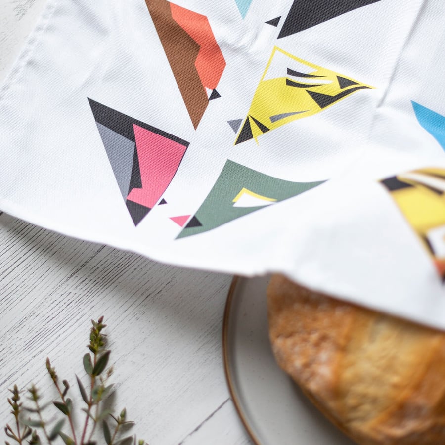 Abstract Bird Print Tea Towel - Twenty Different Garden Birds