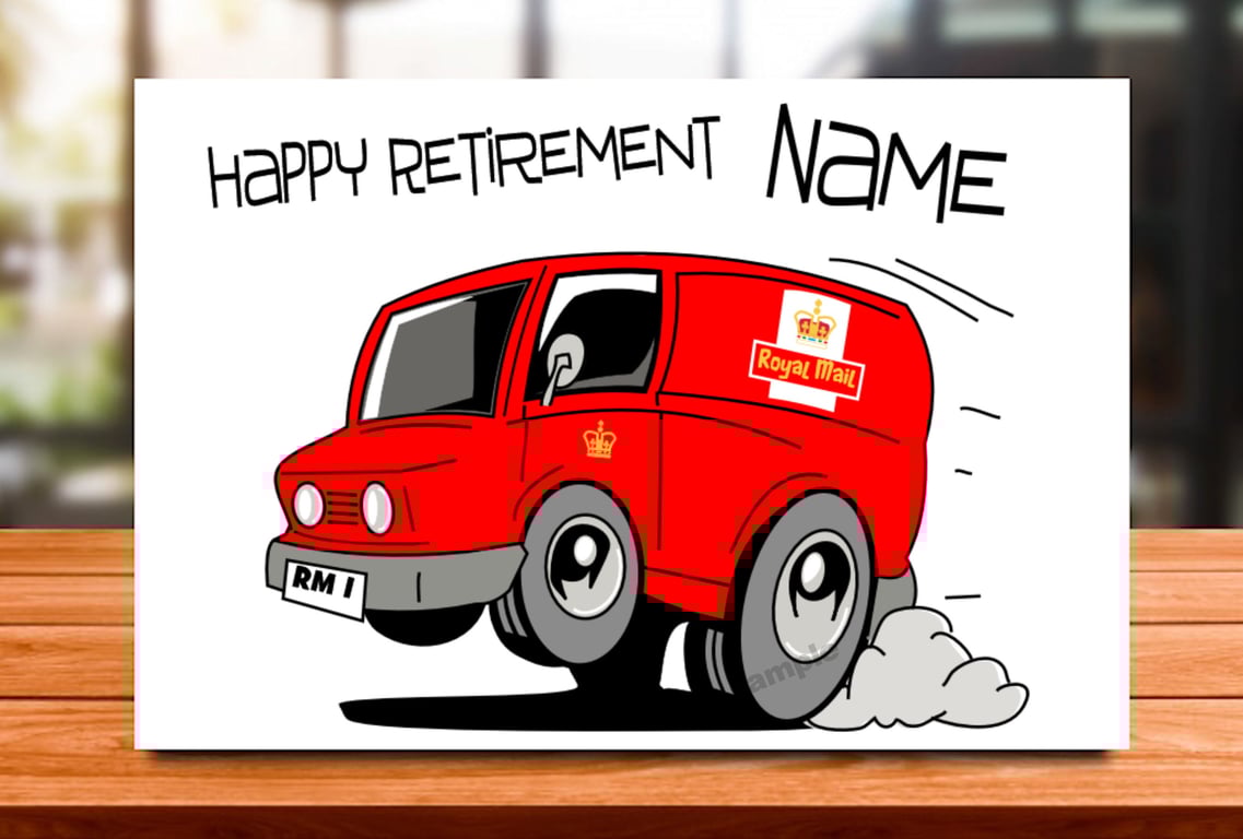 Personalised Postman Retirement Card, Royal Mail, mum, dad, grandad, gran, son, 