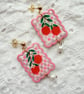 Pink Gingham Orange Pearl Earrings