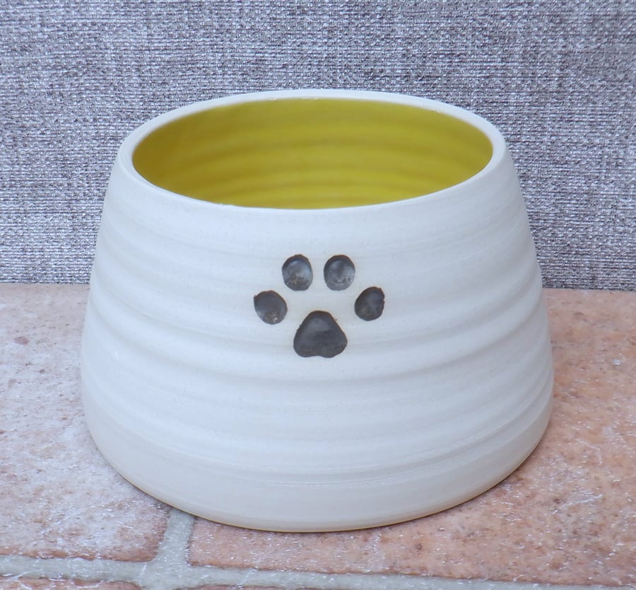 Spaniel water bowl for long eared dog hand thrown stoneware pottery ceramic