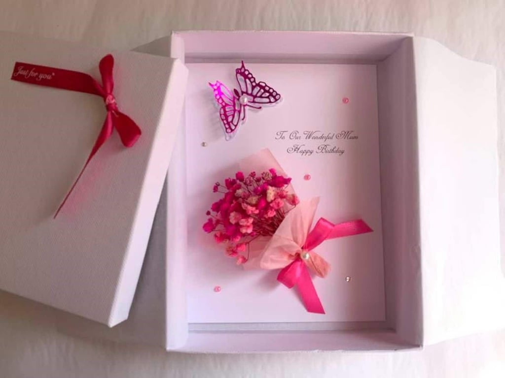3D Dried Flower Birthday Card: Handmade Personalized Bouquet C009