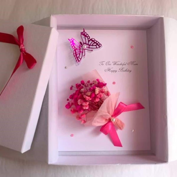 3D Dried Flower Birthday Card: Handmade Personalized Bouquet C009
