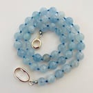 Aquamarine 8mm beads hand knotted and strung on silk 