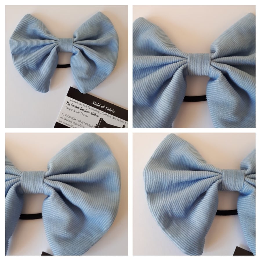 Hair bow bobble in blue corduroy fabric. 3 for 2 offer.  