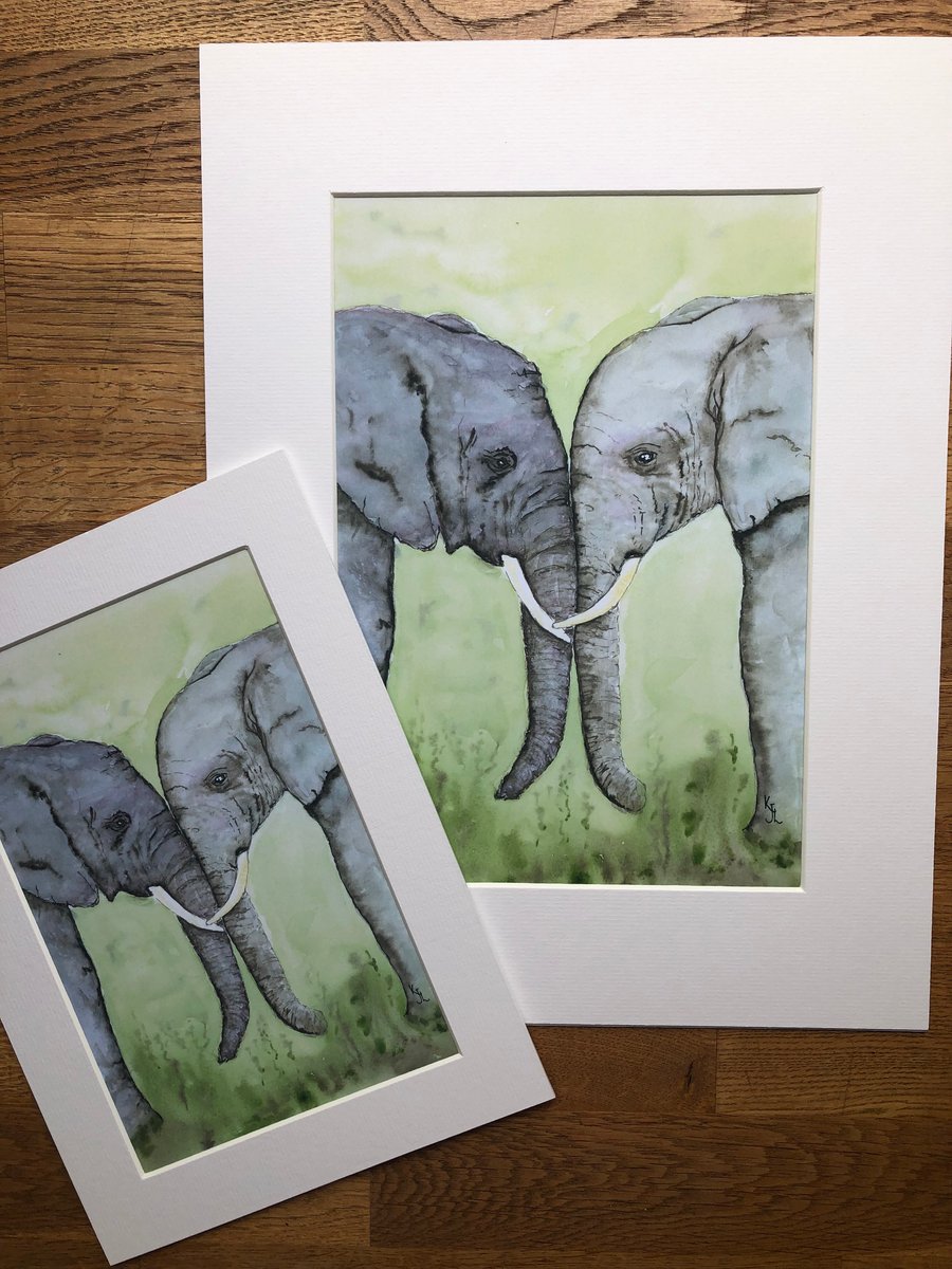 A4 or A3 mounted print of Elwood and Eloise Elephant from original watercolour 