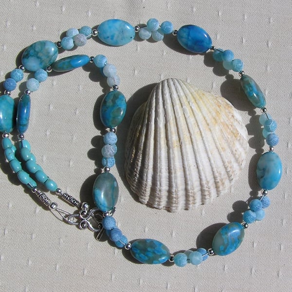 Turquoise Crazy Lace Agate & Magnesite Gemstone Statement Beaded Necklace
