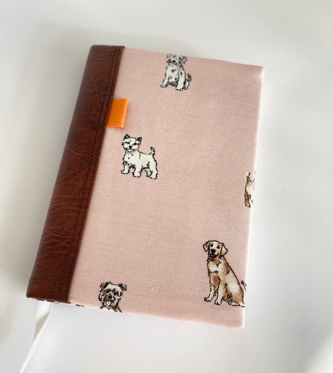 Padded Notebook Cover in Baby Pink, Notebooks, Notebook in Pink with Dogs