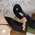 Velvet textile art Swan mixed media sculpture, mini bird sculptures, swan art