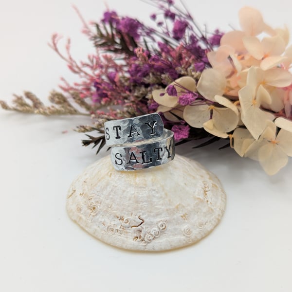 Hand Stamped Twist Ring 'Stay Salty' - Adjustable