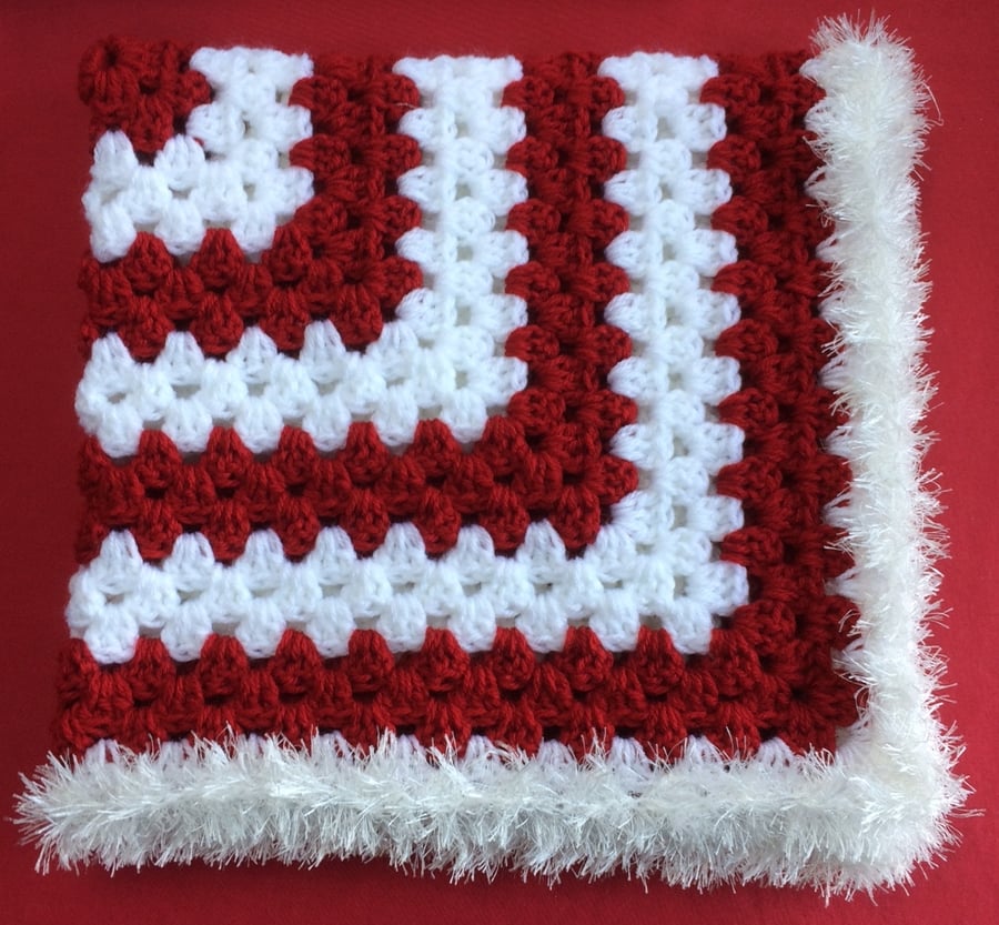 Hand Crochet Baby Blanket Girl Boy Red and White Winter Blanket