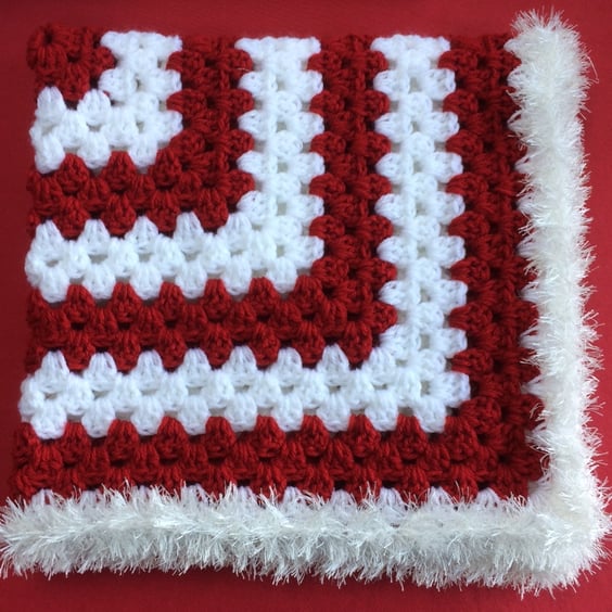 Hand Crochet Baby Blanket Girl Boy Red and White Winter Blanket