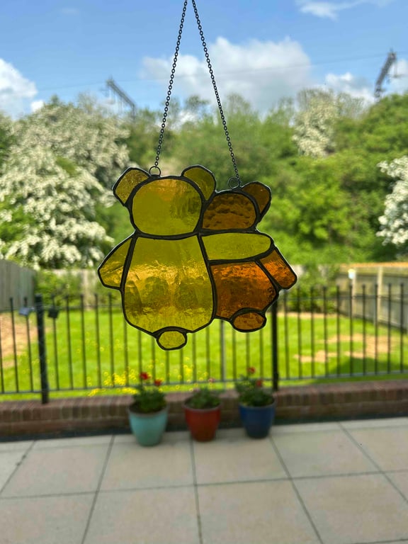Loving Bear Hug in Tiffany Style stained glass