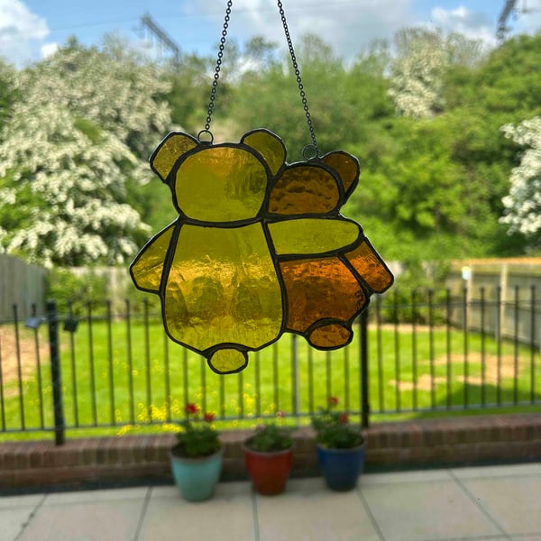 Loving Bear Hug in Tiffany Style stained glass