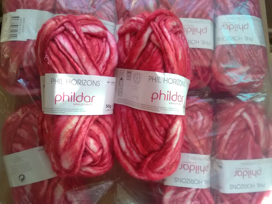 500g PHILDAR HORIZONS Pure wool Superchunky red white