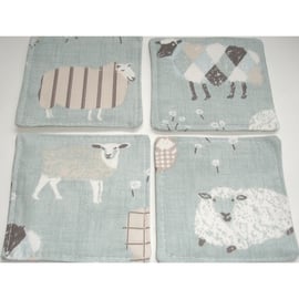 Set of 4 Sheep Fabric Coaster Coasters Four Pack