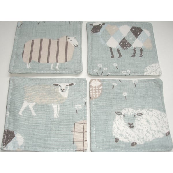 Set of 4 Sheep Fabric Coaster Coasters Four Pack