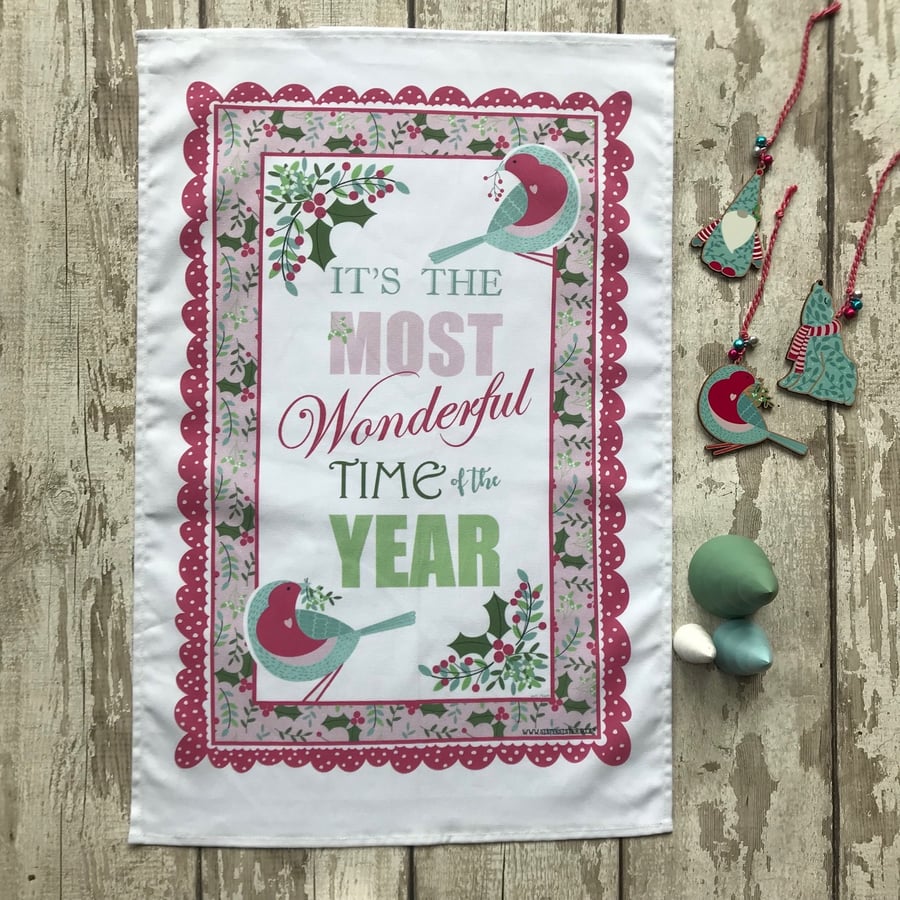 Christmas Tea Towel - It's The Most Wonderful Time Of The Year