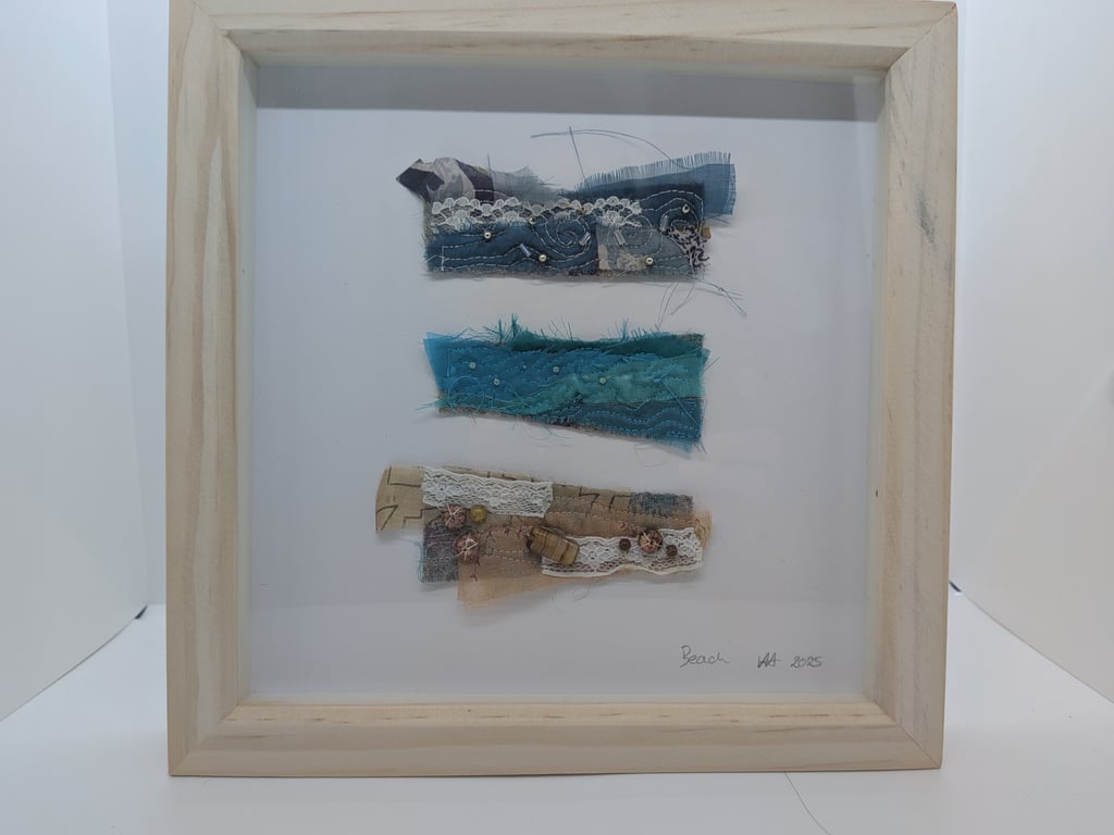 Silk, tweed and bead seascape