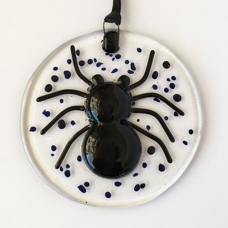 Spider lightcatcher, fused glass hanging