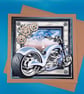 Motorbike Birthday Card, 8x8inches, 20x20cms, Decoupage, Father, Son, Grandson, 