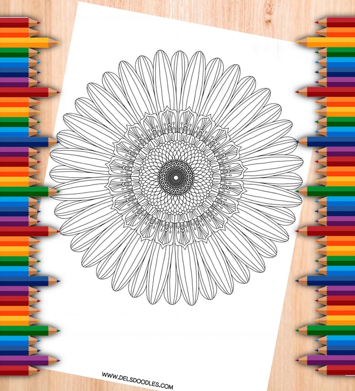 Digital Colouring Pack - Dahlia and Ganazia Flowers