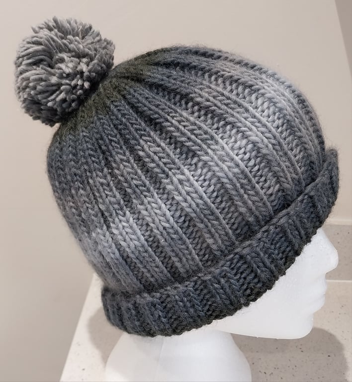 Handknit Bobble Hat 100% wool Med Large