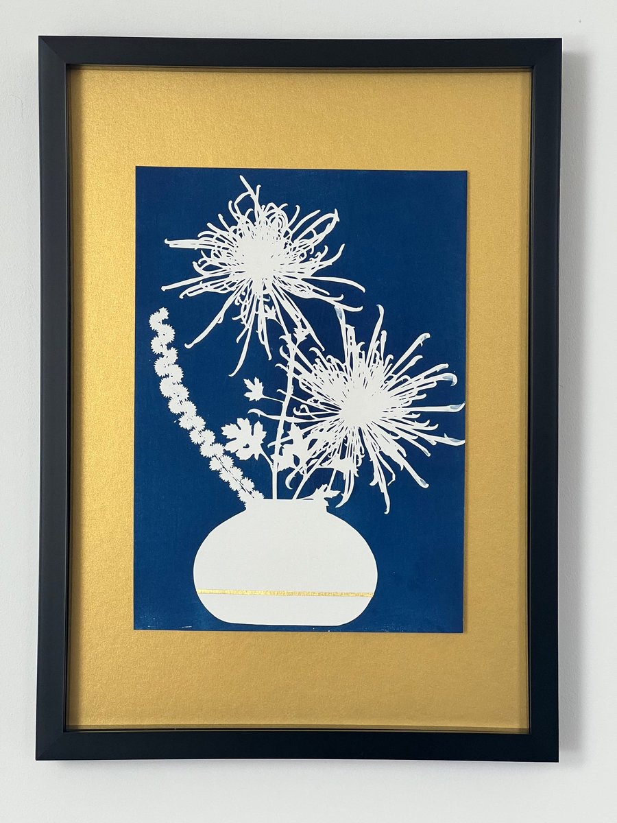 Botanical Art, Cyanotype Art Japanese inspired