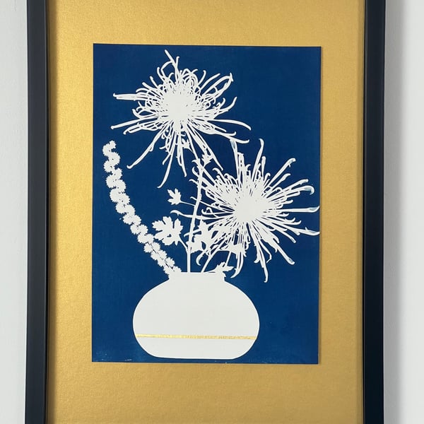 Botanical Art, Cyanotype Art Japanese inspired