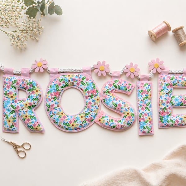Personalised Daisy Name Garland - Pink Floral Nursery Decor - Flower Girl Gift