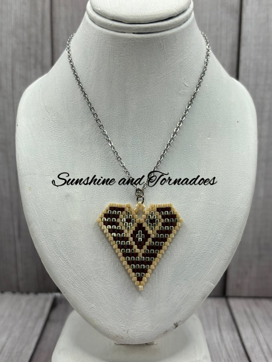 Beadwork Heart Pendant - Bellevie - Handmade