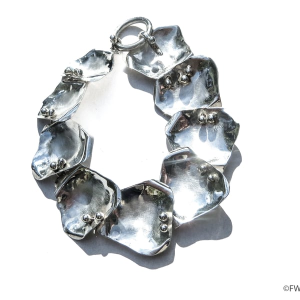 Silver Bracelet with Linked Hinged Shells