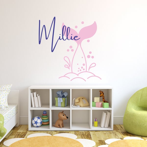 Personalised Name Bedroom Wall Mermaid Sticker Bathroom Children Playroom Decal