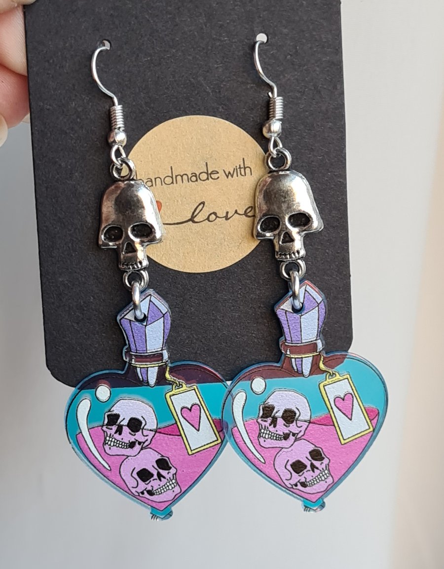 Skull Potion Earrings - Silver tone ear wires