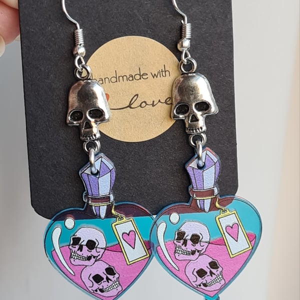 Skull Potion Earrings - Silver tone ear wires