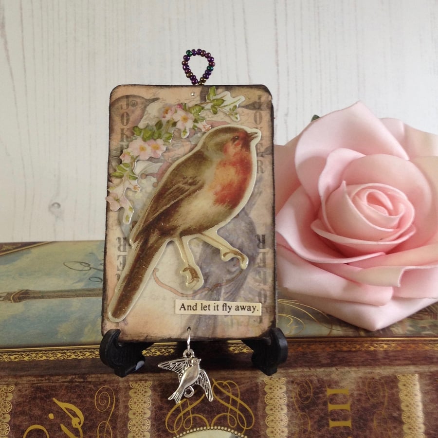 ACEO Altered Playing Card and let it fly away