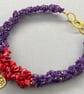 Chunky Amethyst & Red Coral Gold Filigree Heart Gemstone Chip Choker Necklace - Image 2
