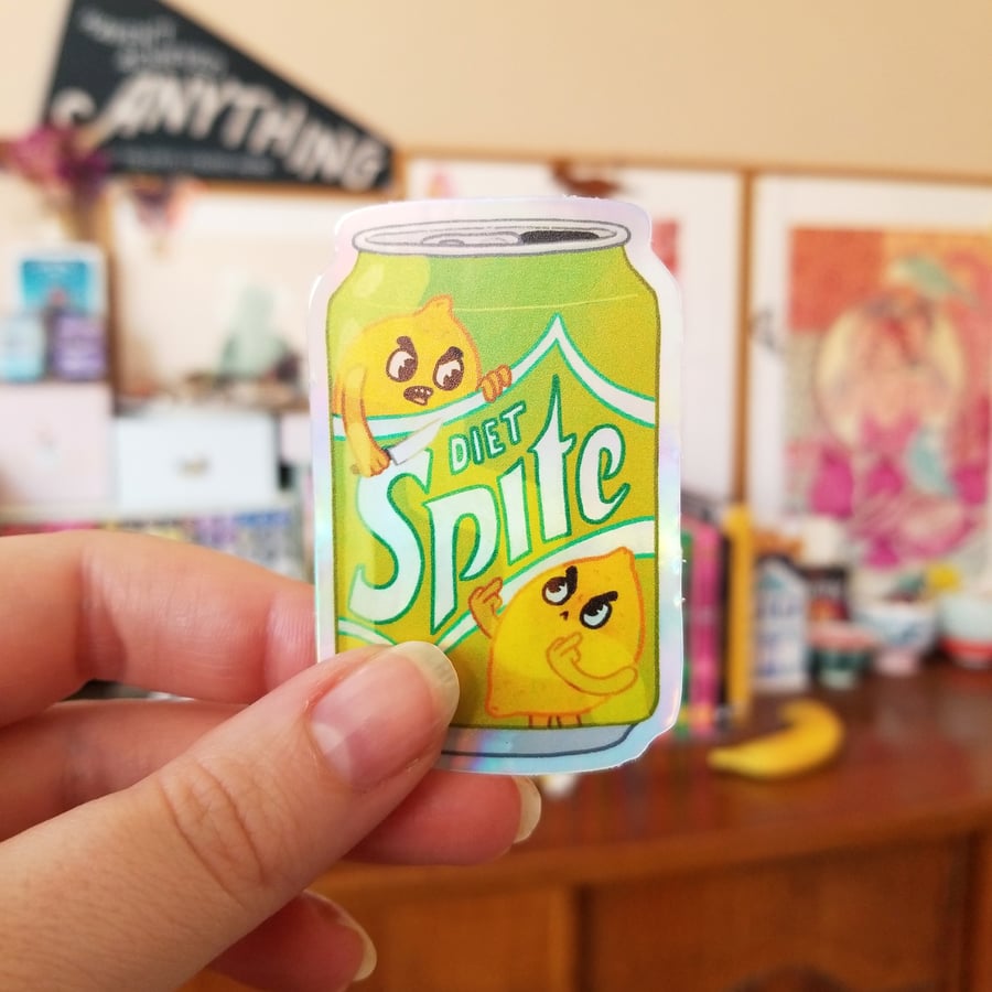 Can of Spite (diet, lemon) - holographic soda sticker