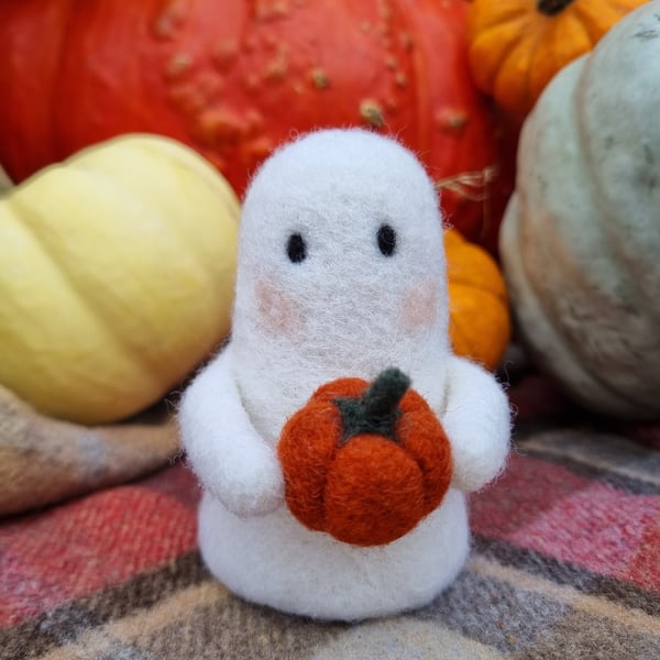 Wooly Needlefelted Pumpkin Harvest Ghost 